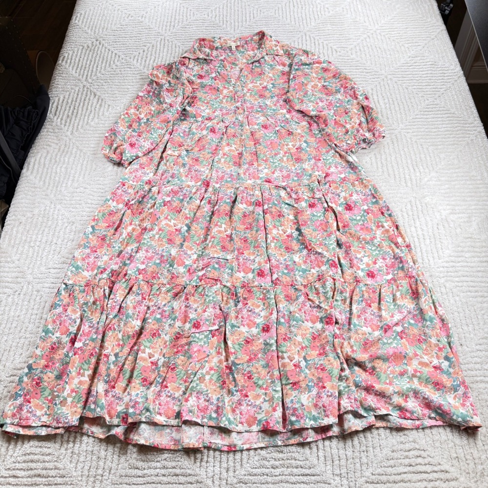 Kate & Sam Floral Tiered Midi Dress Women's XL Cottagecore Boho Flowy Prairie